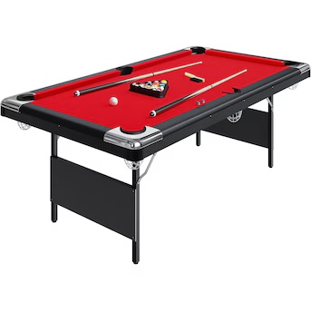 Qeetex 7 Ft-Red Folding Pool Table Portable Pool Table Billiard Table Set Includes Balls Cues Chalks and Brush