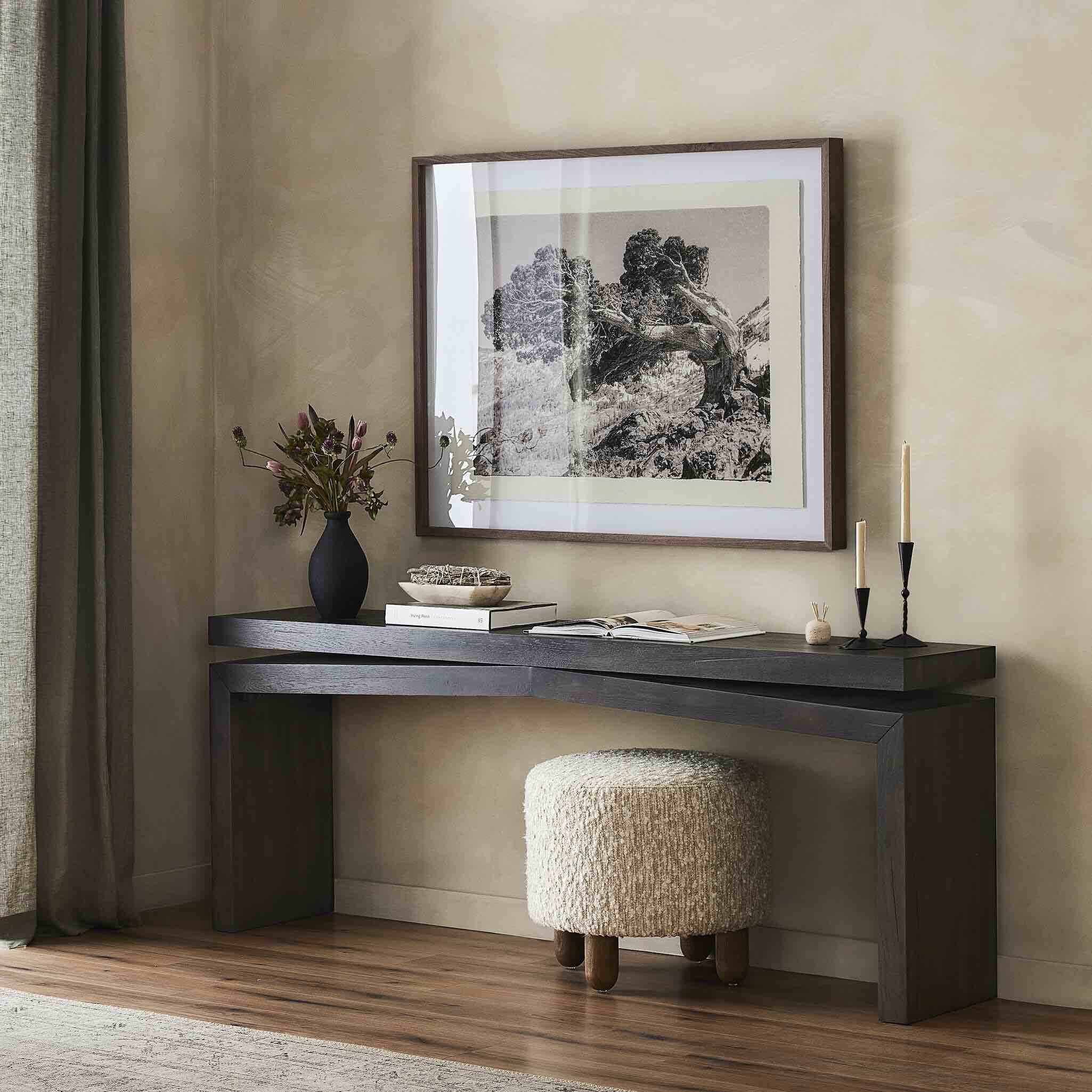 FOUR HANDS Matthes Console Table in Aged Black Pine, Modern Slatted Sides, 78.75 in W x 15 in D x 30.75 in H