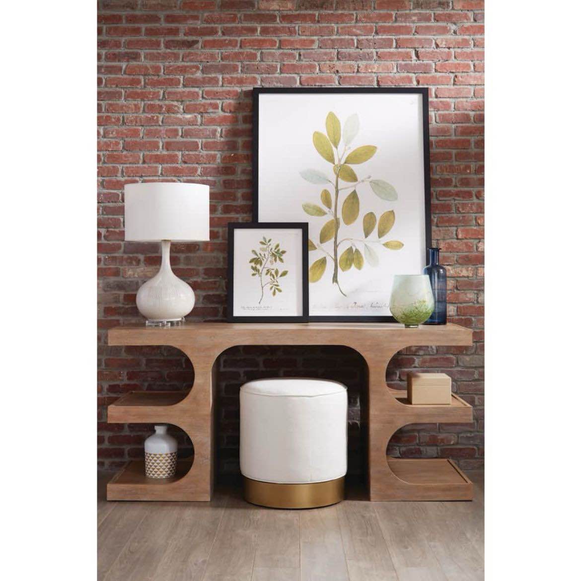 Dune Modern Oak Wood Desk with Rift Cut Shelves in Hazelnut Finish, 64" w x 22" d x 30" h