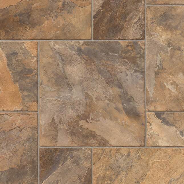 Armstrong Luxury Vinyl Flooring Roll, Rockhampton Burmese Gold Clay Stone Tile Design, 12” Long, at least 30” Wide