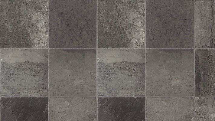CustomPro Vermont Slate Charcoal Luxury Sheet Vinyl - Urethane, Grey Slate Stone Design Tile. Loose Lay/Glue Down, 12” Long, at least 30” Wide