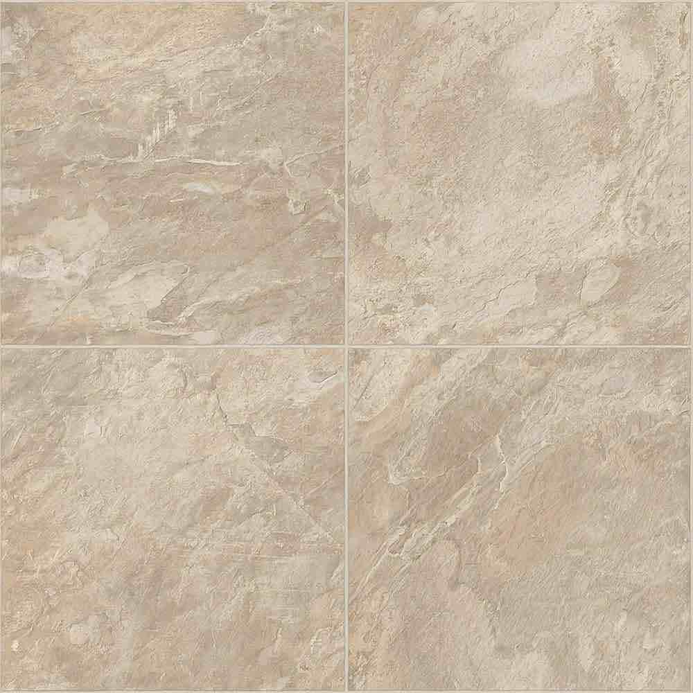 Mohawk Vinyl Roll Flooring in Ancient Autumn, Beige Stone Slate Style Square Tile Design, 12’ Long, At least 5’ Wide