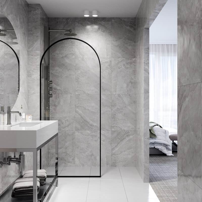 Arden 34” W x 78" H Fixed Framed Shower Screen with 3/8" Clear Glass and Matte Black Edges. Screen only, must have appropriate walk in shower for installation. VG6078MBCL3478