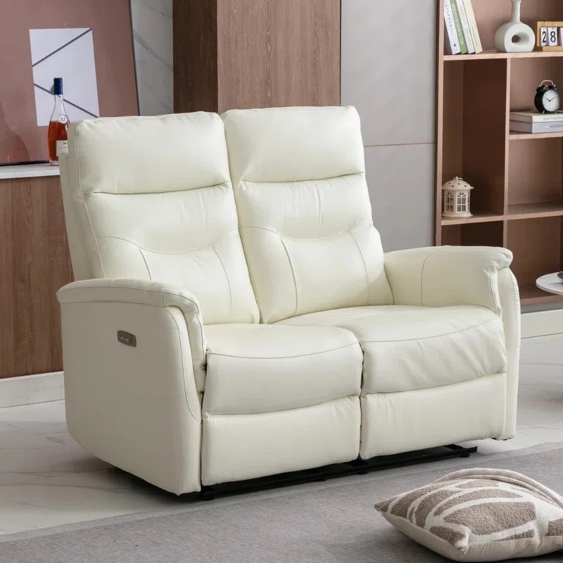 Viradis 52.4" Genuine Leather Zero Clearance Recliner Power Reclining Loveseat With USB Port, 2-Seater Recliner Couch. Some discoloration along Sides and Back, works perfectly. 41.3'' H X 52.4'' W X 36.2'' D