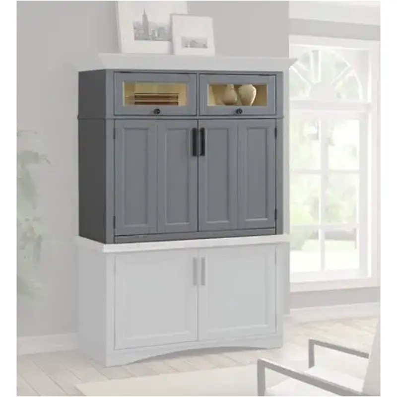 ParkerHouse Furniture Dove Grey Solid Wood Workstation Entryway Cabinet with 2 Doors, 2 Drawers, and Multisize interior Storage nooks, iron handles and knobs. 48” W x 20” D x 41.5” H. Wooden crown sold separately can be purchased through Home Living Furniture for $250, lighting needs fixed, can be used alone or as a hutch for the American Furniture Dov Workstation. 