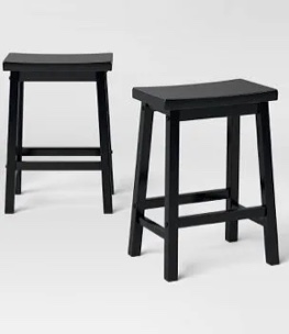 Amazon Basics Solid Wood Saddle-Seat Kitchen Counter-Height Stool - 2-Pack, 24-Inch Height, Black (B07L6KM74G)