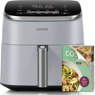 (used) cosori air fryer 9-in-1, compact & large 6-qt, fast turbo modes, 90–450°f precise heat for even results, up to 95% less oil*, roast, bake, dry, reheat, frozen, broil, proof, 120v, turboblaze, grey