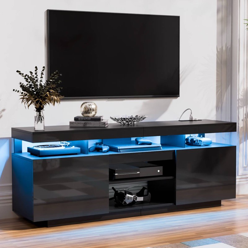 chappa 63.78'' tv stand for tvs up to 70", modern media console with outlet and rgb led light