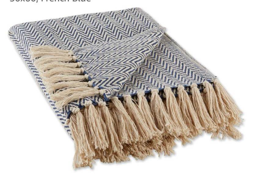 50"x60" Chevron Throw Blanket Blue - Rizzy Home: Soft Cotton, Machine Washable, Fringe Detail