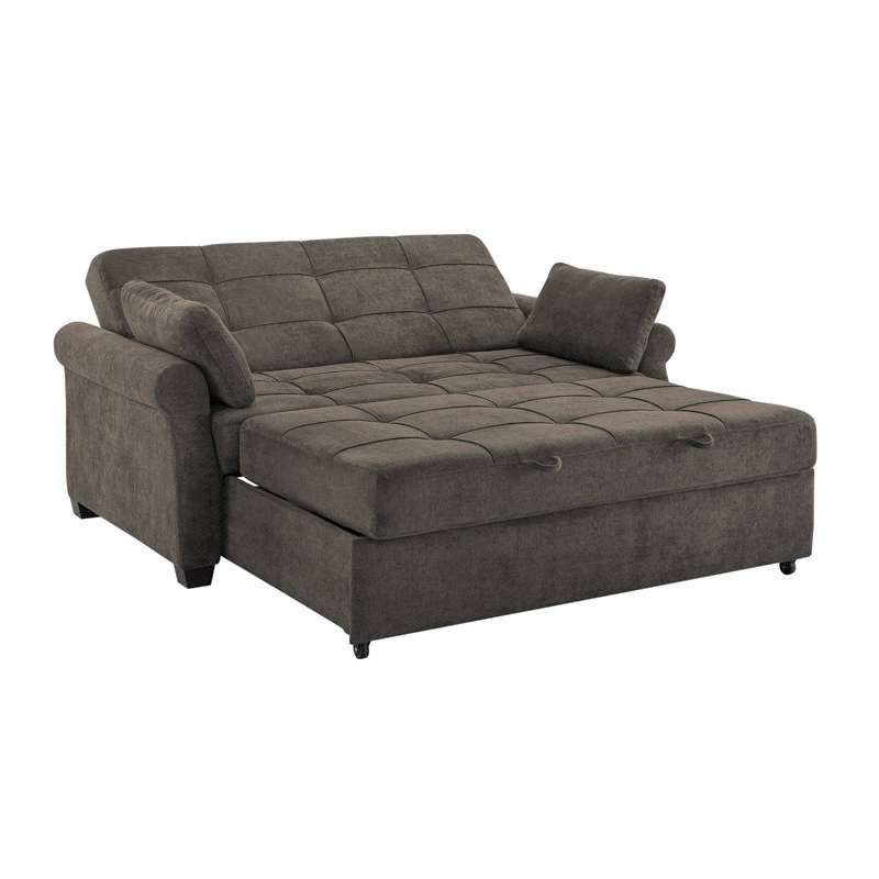 Serta Sabrina 73" Queen Rolled Arm Tufted Back Convertible Sleeper Sofa with Cushions. Mark on right side cushion, otherwise beautiful condition. Experience the perfect blend of style, comfort, and functionality with the Serta Queen Size Convertible Sofa.  39.6'' H X 72.6'' W X 37.6'' D