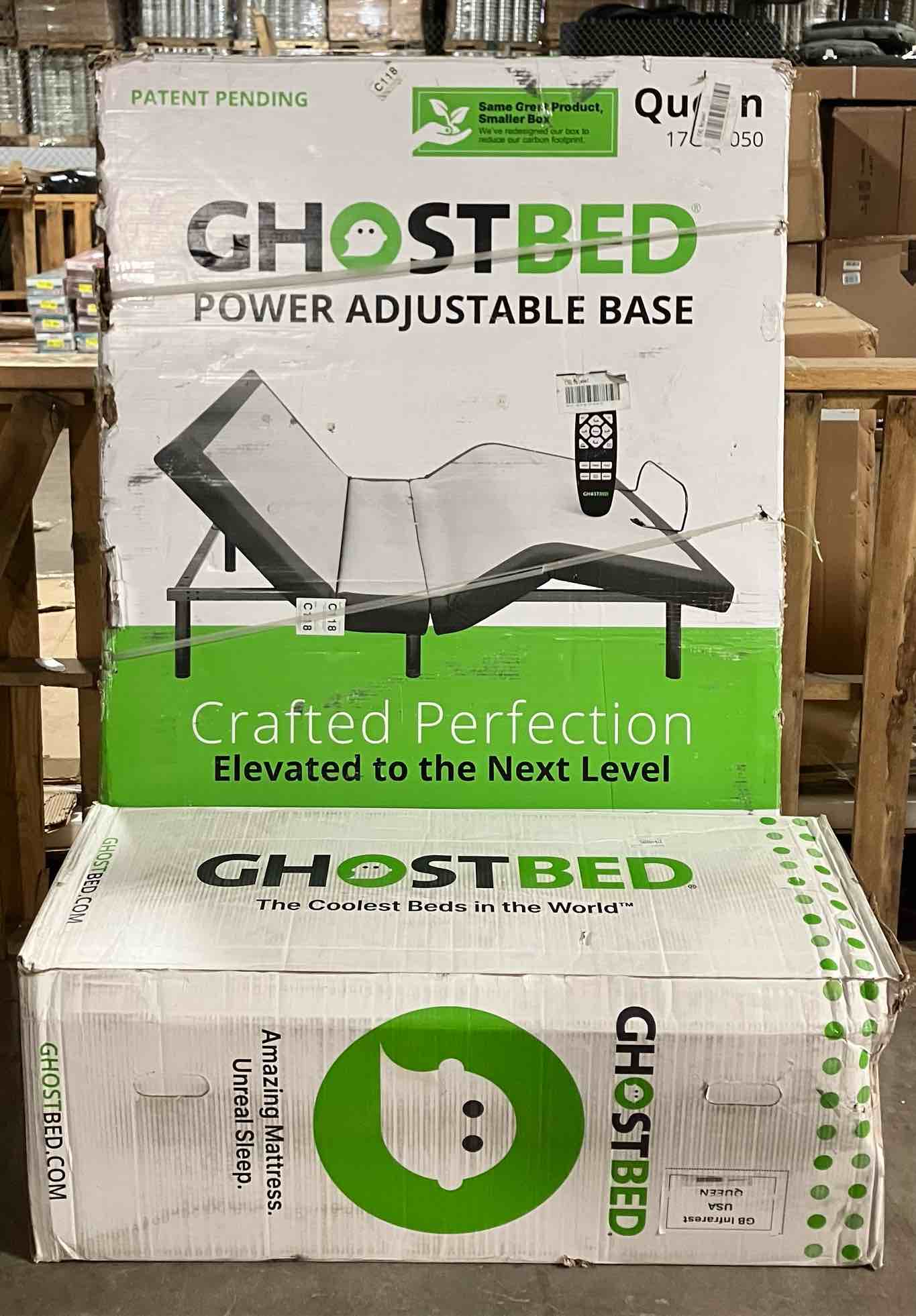 Condition photo showing New/Like New for GhostBed Adjustable Bed Queen 11" Memory Foam Mattress - Adjustable Electric Bed Base with Zero Gravity, Massage Settings - Queen Adjustable Bed with Mattress - (2 boxes)