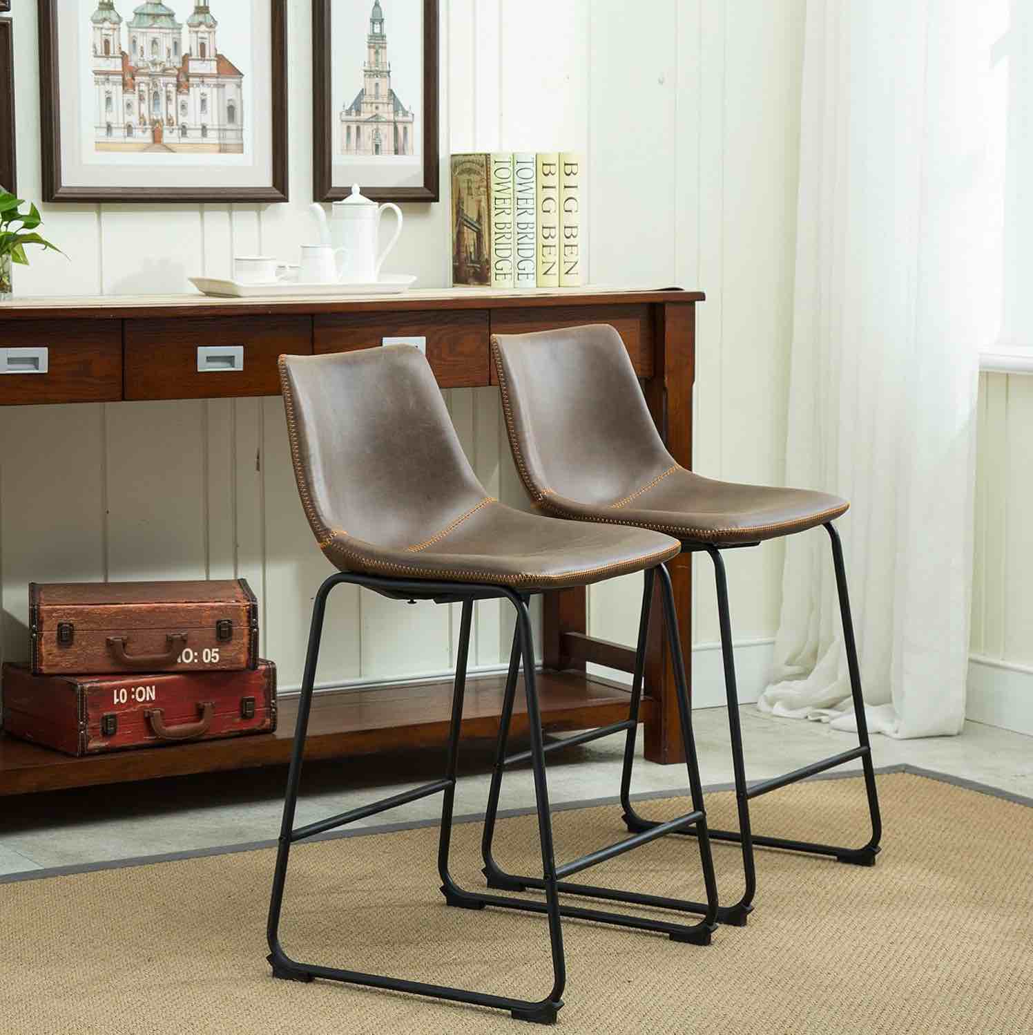 Condition photo showing New/Like New for Round Hill Furniture Black Hensfield Pub Table and Four Vegan Leather Chairs, Table: 64 x 38 x 30 inches