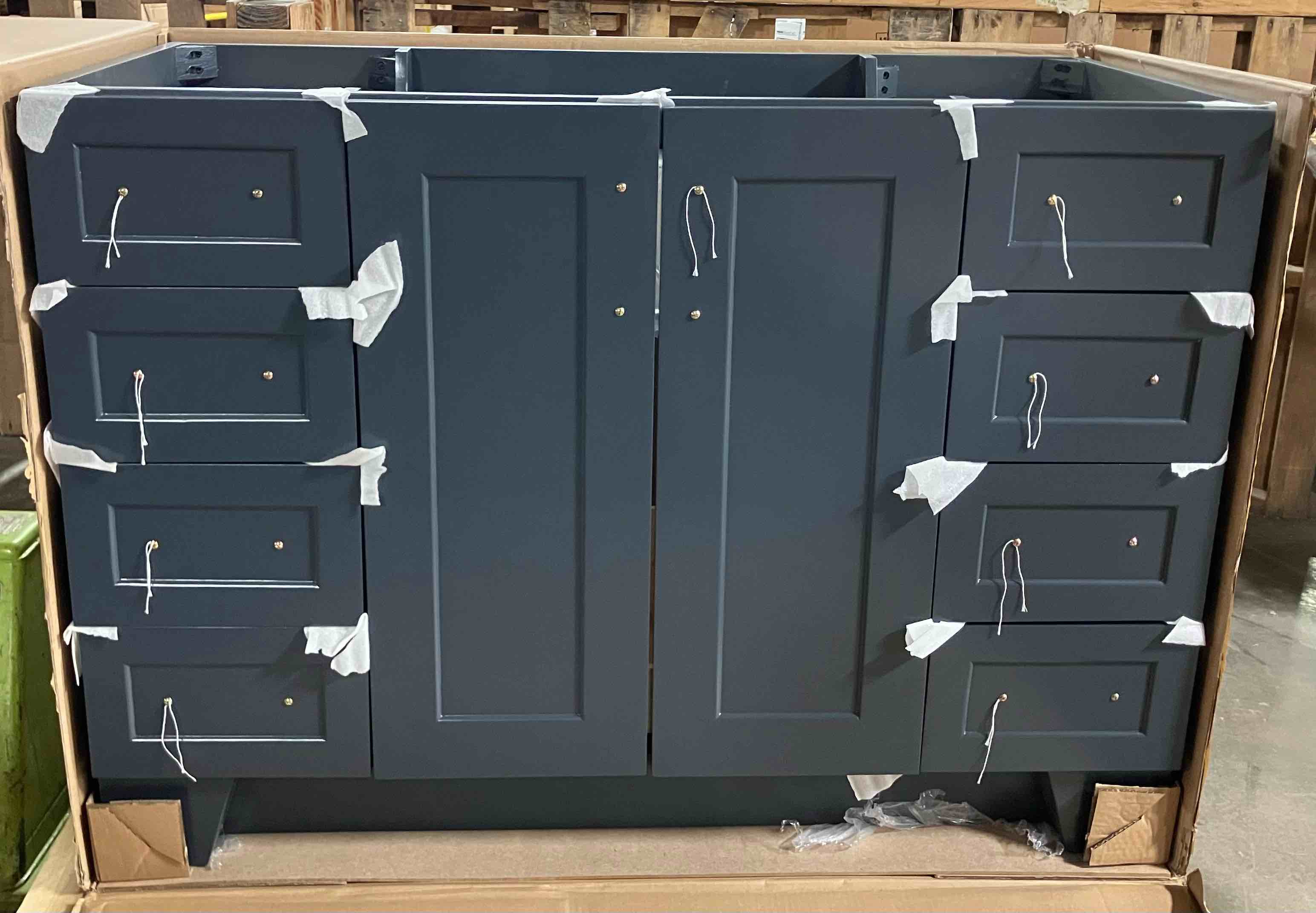 Condition photo showing New/Like New for Freitas 48'' Solid Wood Single Bathroom Vanity - Sink is included by item is the Vanity only, Quartz top sold separately - (some paint scuffing on the inside of cabinet underneath where the sink sits, not visible from the outside. A small paint touch-up will make it perfect)