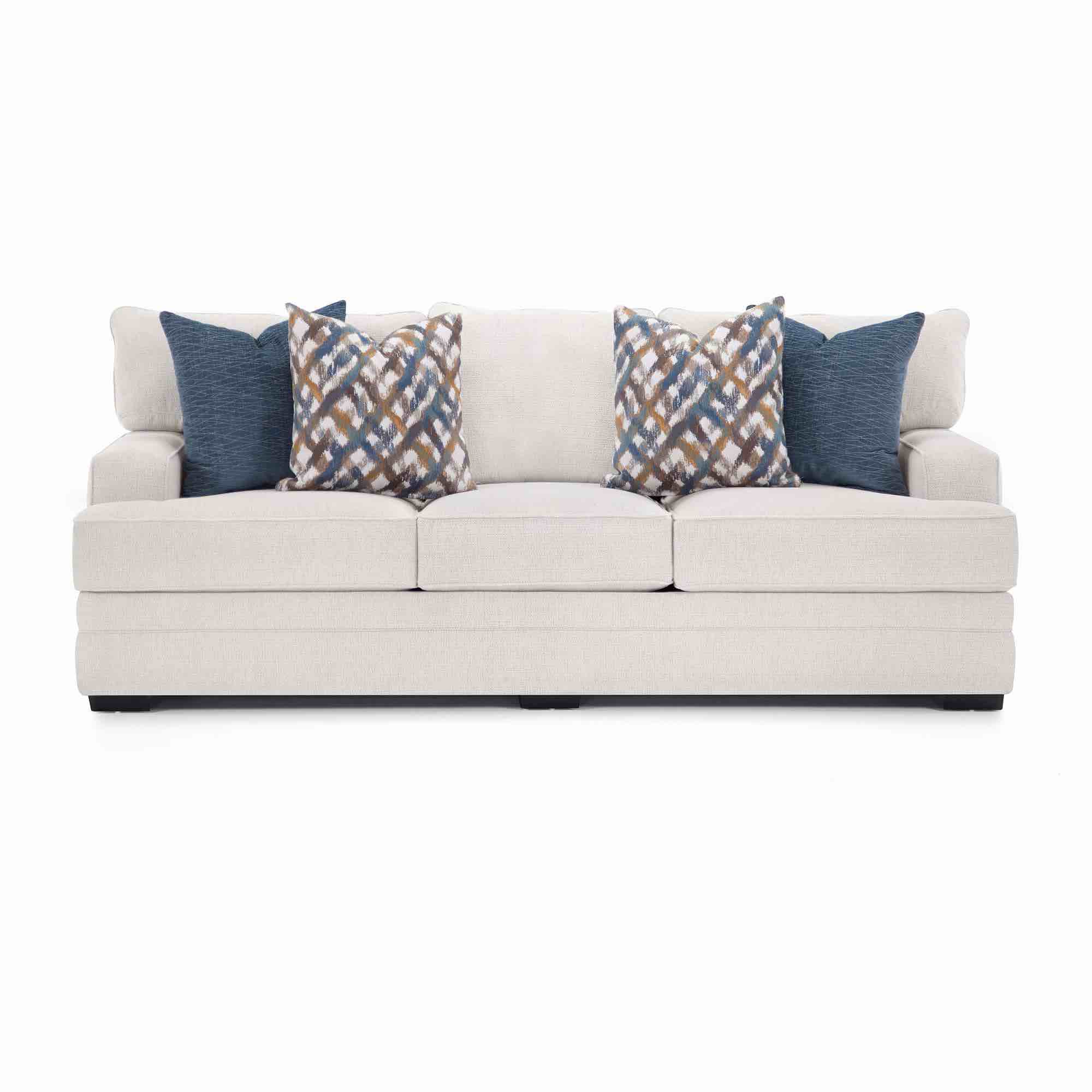 Condition photo showing New/Like New for Rowan Collection Orlando Snow Sofa and Accent Pillows 101.5x 44