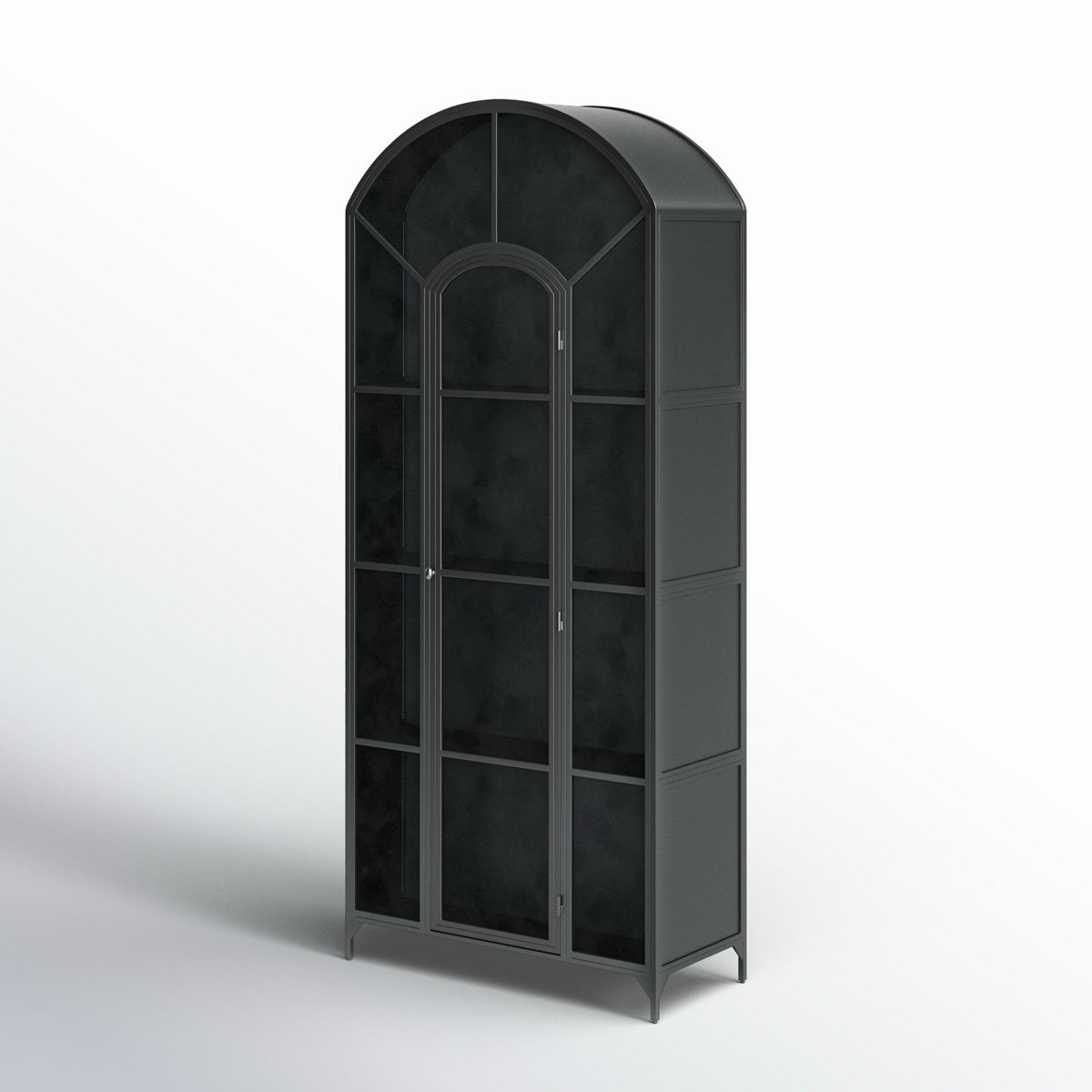 Condition photo showing Good Condition for Furniture Classics Gilborne Display Cabinet, small scratches and scuffs to interior on upper half of cabinet, small cracks in glass in 5 places. 93.5'' H X 40.25'' W X 18'' D