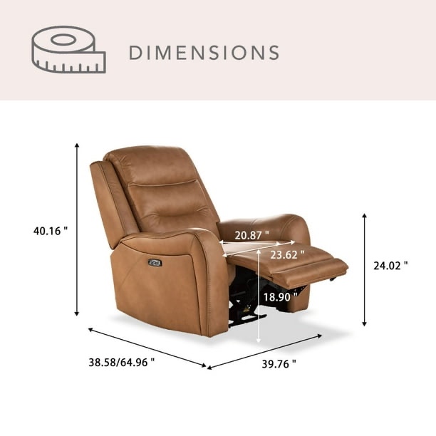 Condition photo showing As Is for Member's Mark Cooper Power Reclining Leather Chair, missing wings, used- leather is scratched and worn, needs cleaned 