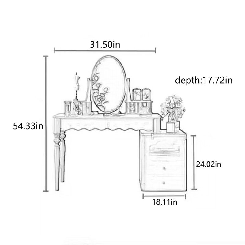 Condition photo showing New/Like New for Retro Solid Wood 47.24” Vintage Multi-functional Desk/Vanity with Stool - Comes in 6 boxes, each boxes contents pictured)