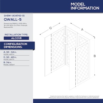 Condition photo showing New/Like New for DreamLine QWALL-5 1 -Piece 30-in W x 39-in L x 74-in H Square Wall Alcove shower kit