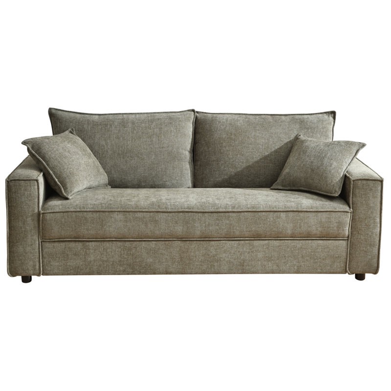 Condition photo showing New/Like New for Alcantara 3-Seater 79.5'' Modern Upholstered Sofa with Square Armrests and 2 Throw Pillows