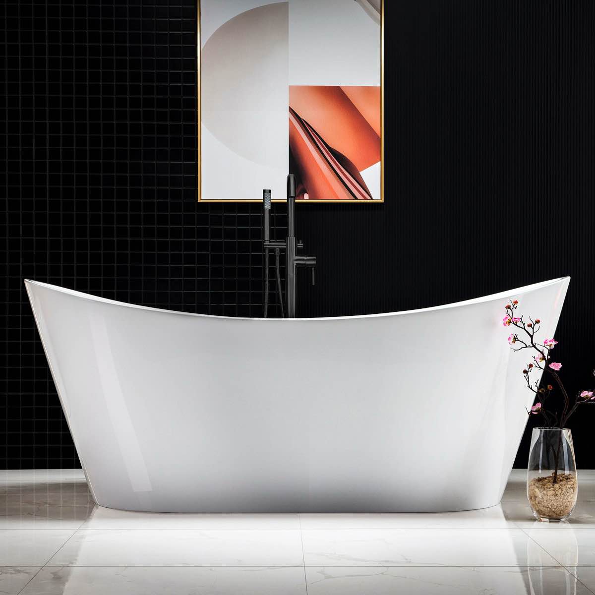 71" x 32" freestanding soaking acrylic bathtub b0017 -matte black drain and overflow