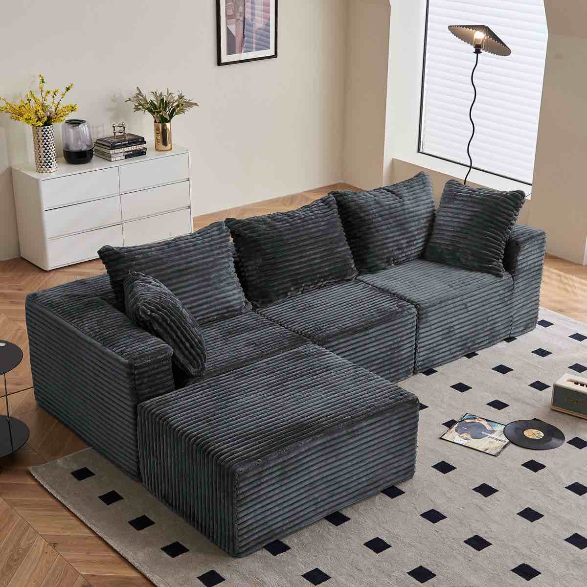 108" cloud modular sectional couch with l-shape chaise, no assembly required modern comfy sofa with deep seat & plush fabric, upholstered couches for living room, bedroom, needs lite cleaning and re-fluffing 