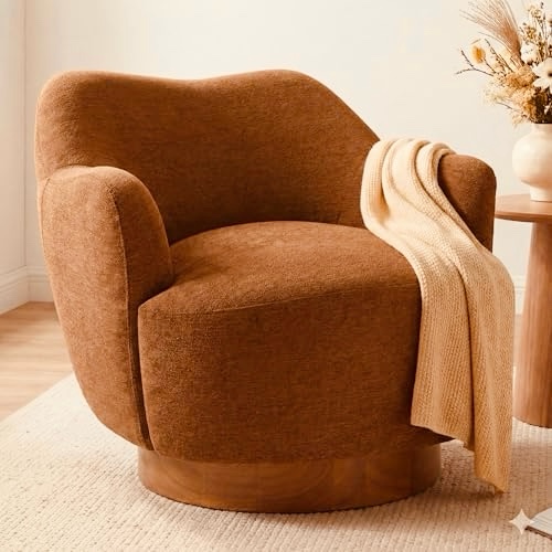 swivel accent chair set of 2,upholstered barrel chair with curves camel back design,modern arm chair with wooden base for living room bedroom reading waitingroom, terracotta