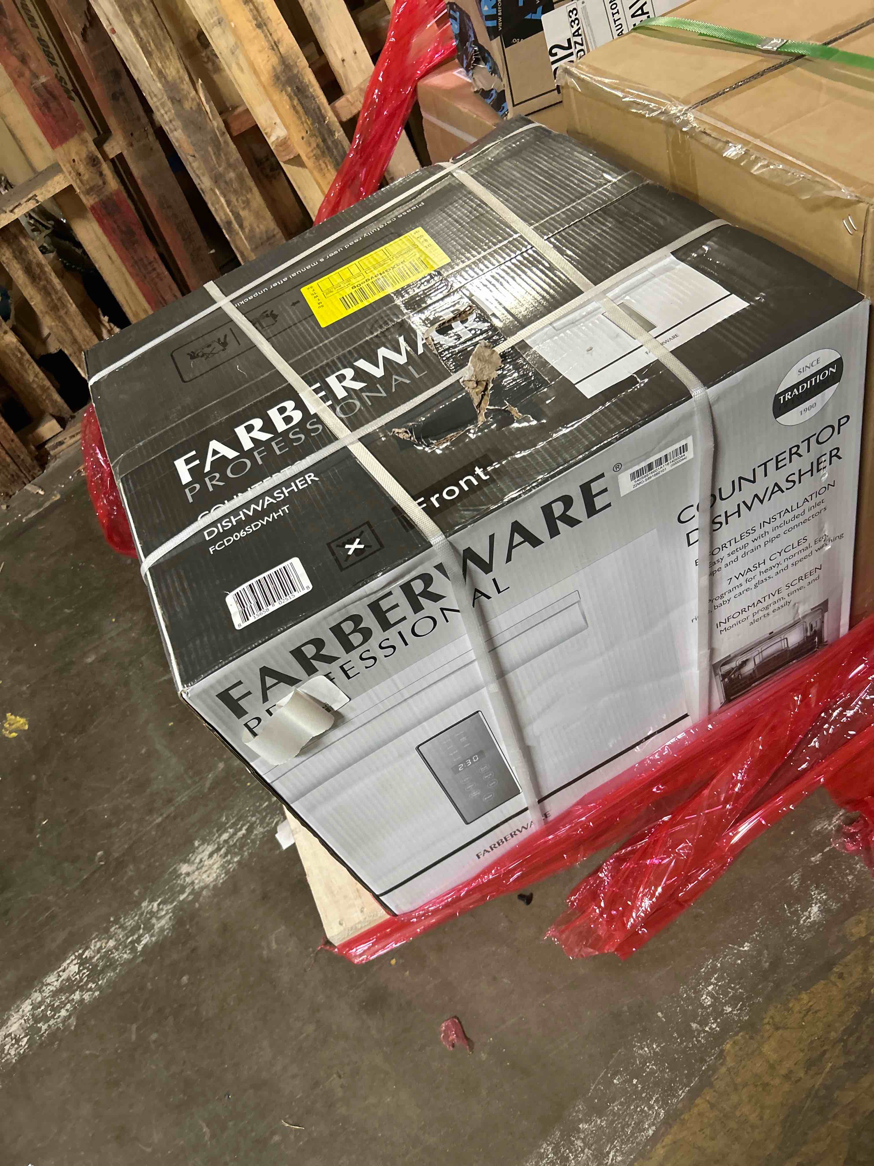 Condition photo showing New/Like New for Farberware Compact 6-Place Setting Dishwasher - Portable Mini Countertop Dishwasher with 7 Wash Programs - Perfect for Small Spaces Like Apartment, Dorm, Boat, Camper/RV Compact White