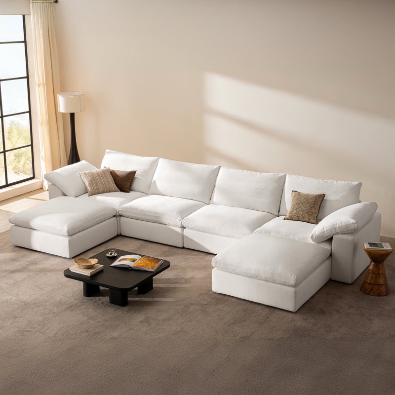 141.7" cloud couch oversized modular sectional sofa for living room , 4 seater with 2 ottomans storage(left arm chair and middle armless seat only)