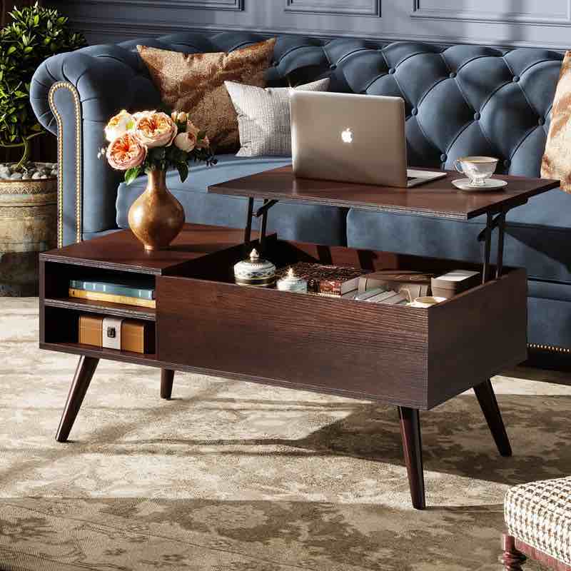 eoghan lift top coffee table with adjustable shelf & stable legs, square living room table with storage