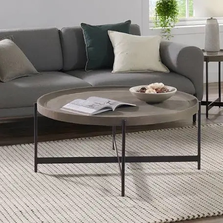 lemley 42 in. round concrete-coating wood coffee table, tray top