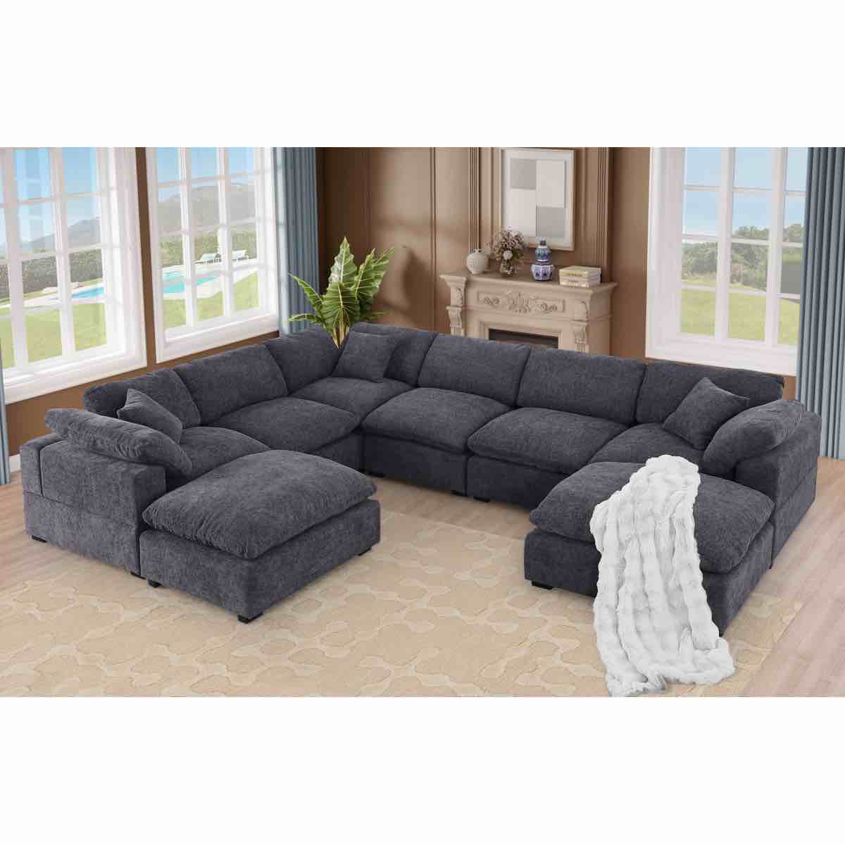 Worthland 143.2" Wide Chenille Reversible Corner Sectional Sofa Couch(8- Piece)(1 piece of couch)