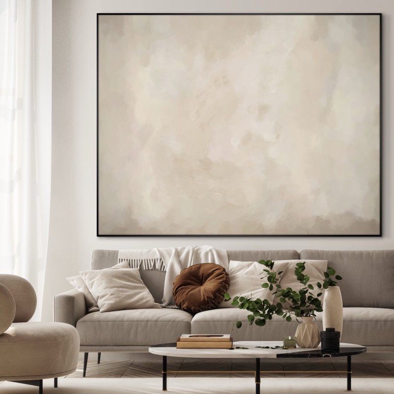 extra large wall art fabric print - neutral abstract subtle layered patterns illustrations artwork decor for living room or bedroom - "frame assembly required (unfinished frame)"