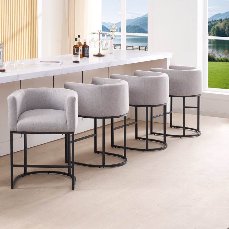 26" h counter height bar stools set of 4, modern barrel counter stools with backrest and arms, carbon gray black legs