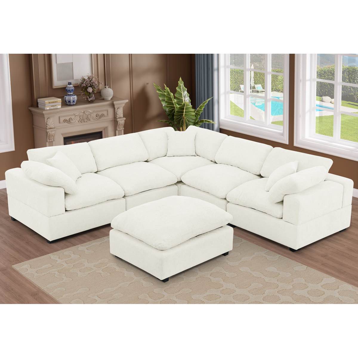wartow 6- piece upholstered chenille corner sectional sofa couch