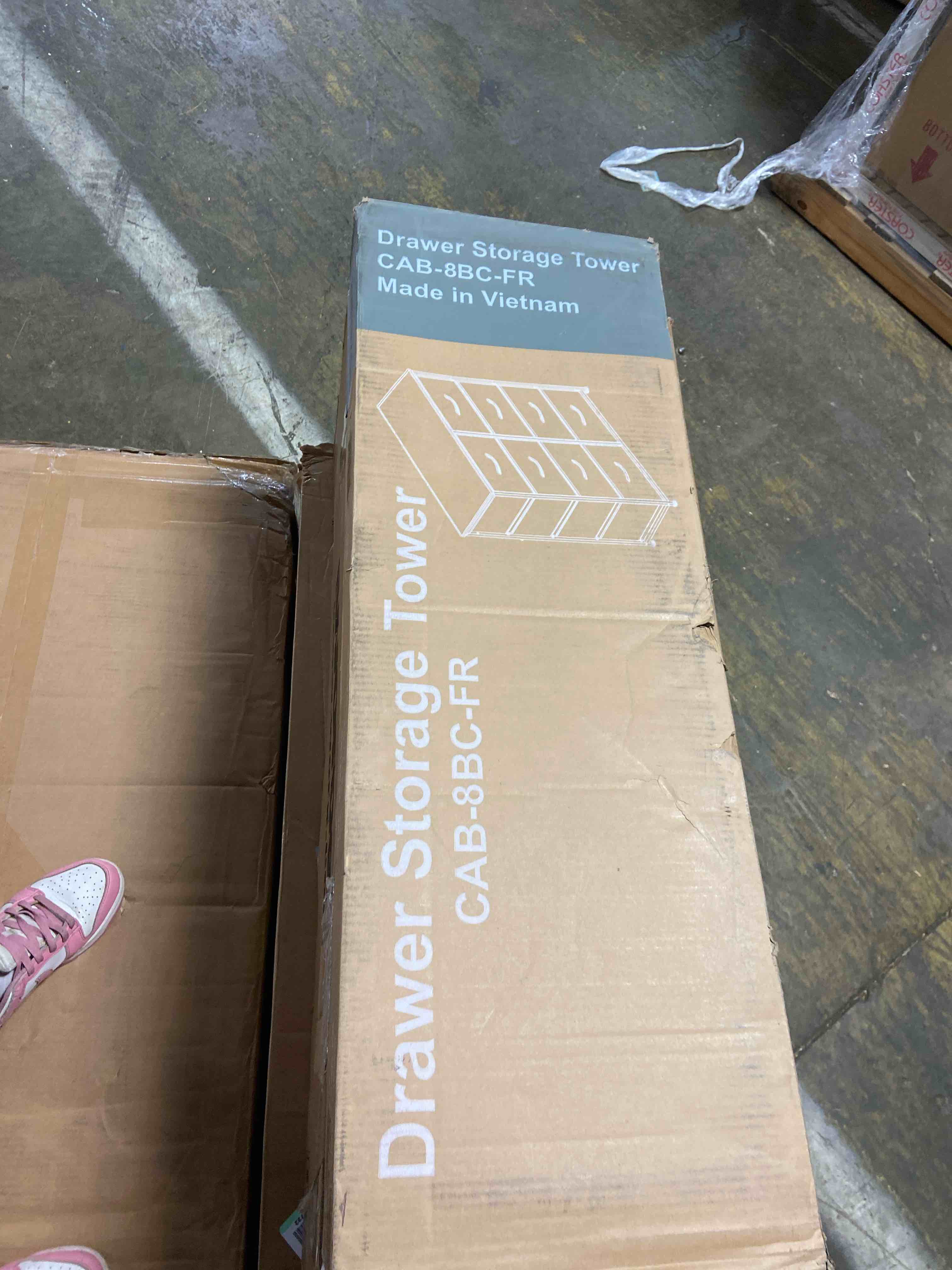 Condition photo showing New/Like New for 8 Drawer Dresser,Fabric Storage Tower,4-Tier Wide Drawer Dresser,Organizer Unit with 8 Easy Pull Fabric Drawers Metal Frame,Wooden Tabletop for Closets,Nursery,Dorm Room,Hallway,Clothes Bins Dresser