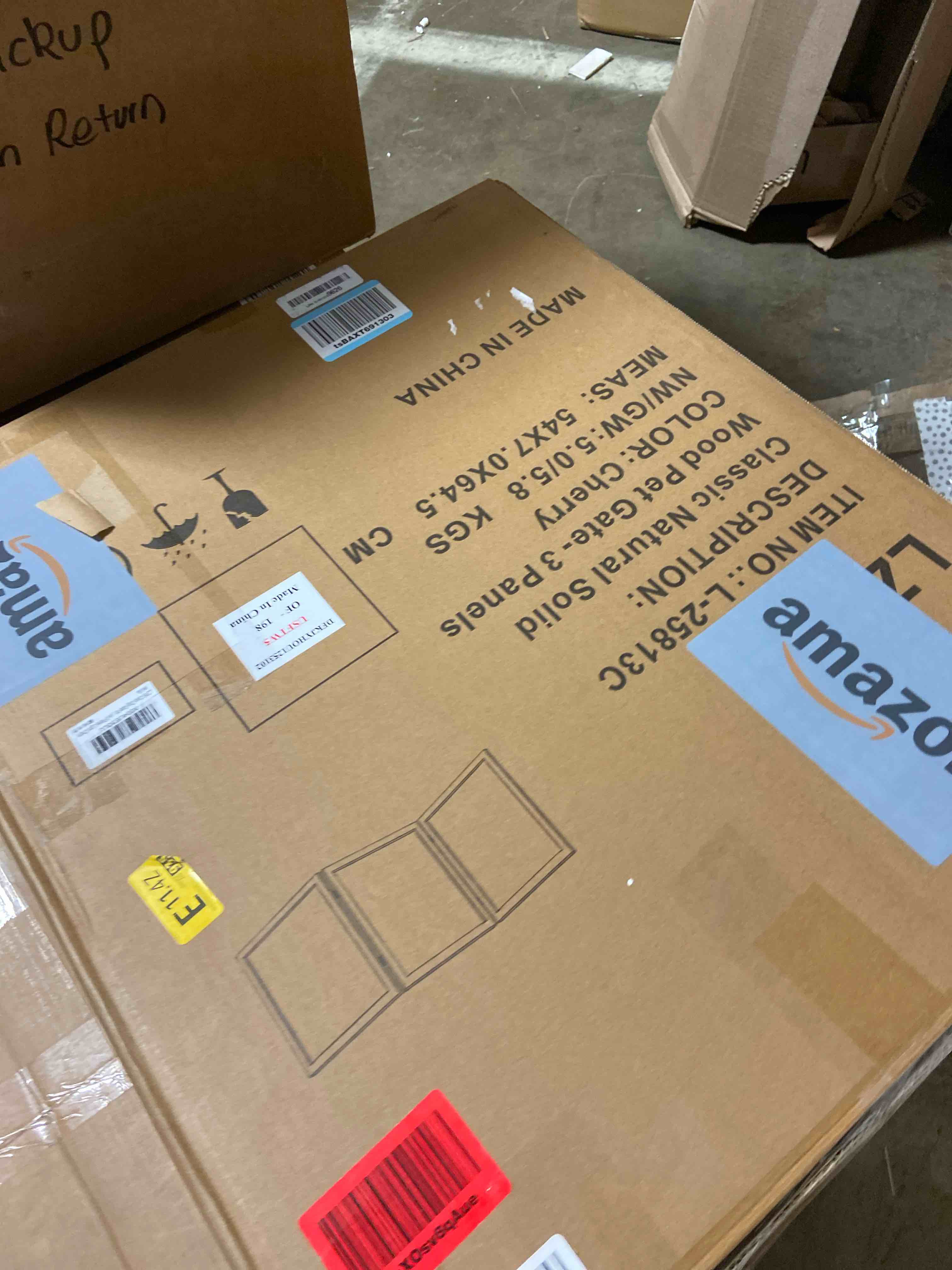 Condition photo showing New/Like New for LZRS Clear Dog Gate for Indoor Use - Transparent Pet Fence with Solid Hardwood and Plastic Board, Stylish & Durable freestanding Pet Gate for Doorways, Stairs and Hallways-3 Panel Cherry 24"Height-3 Panel Cherry