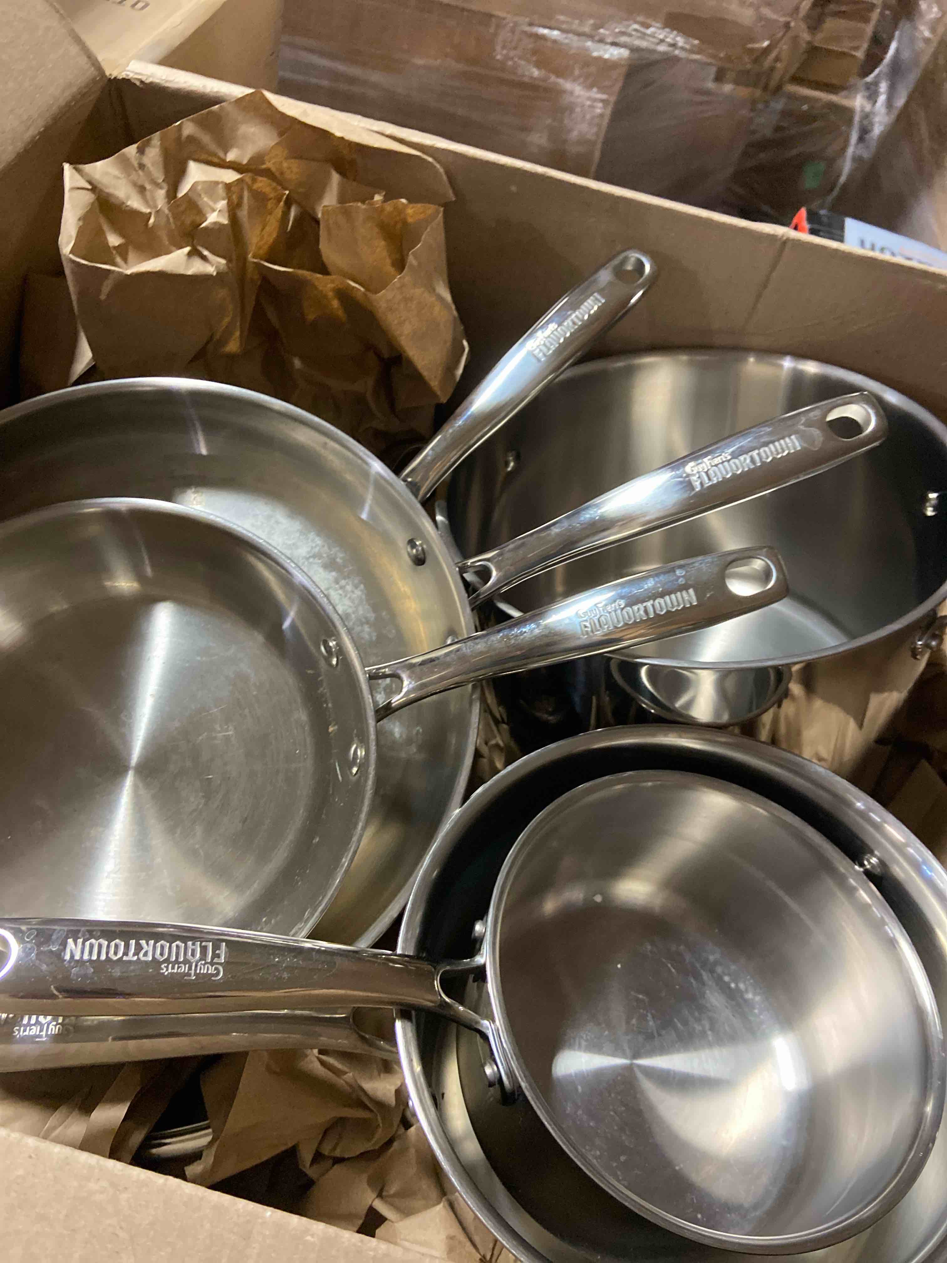 Condition photo showing Good Condition for Guy Fieri's Flavortown 10-Piece Stainless Steel Cookware Set - Includes Frying Pans, Saucepans, Saute Pan and Stock Pot - Pots and Pans, Oven-Safe up to 500F 10 Piece Set