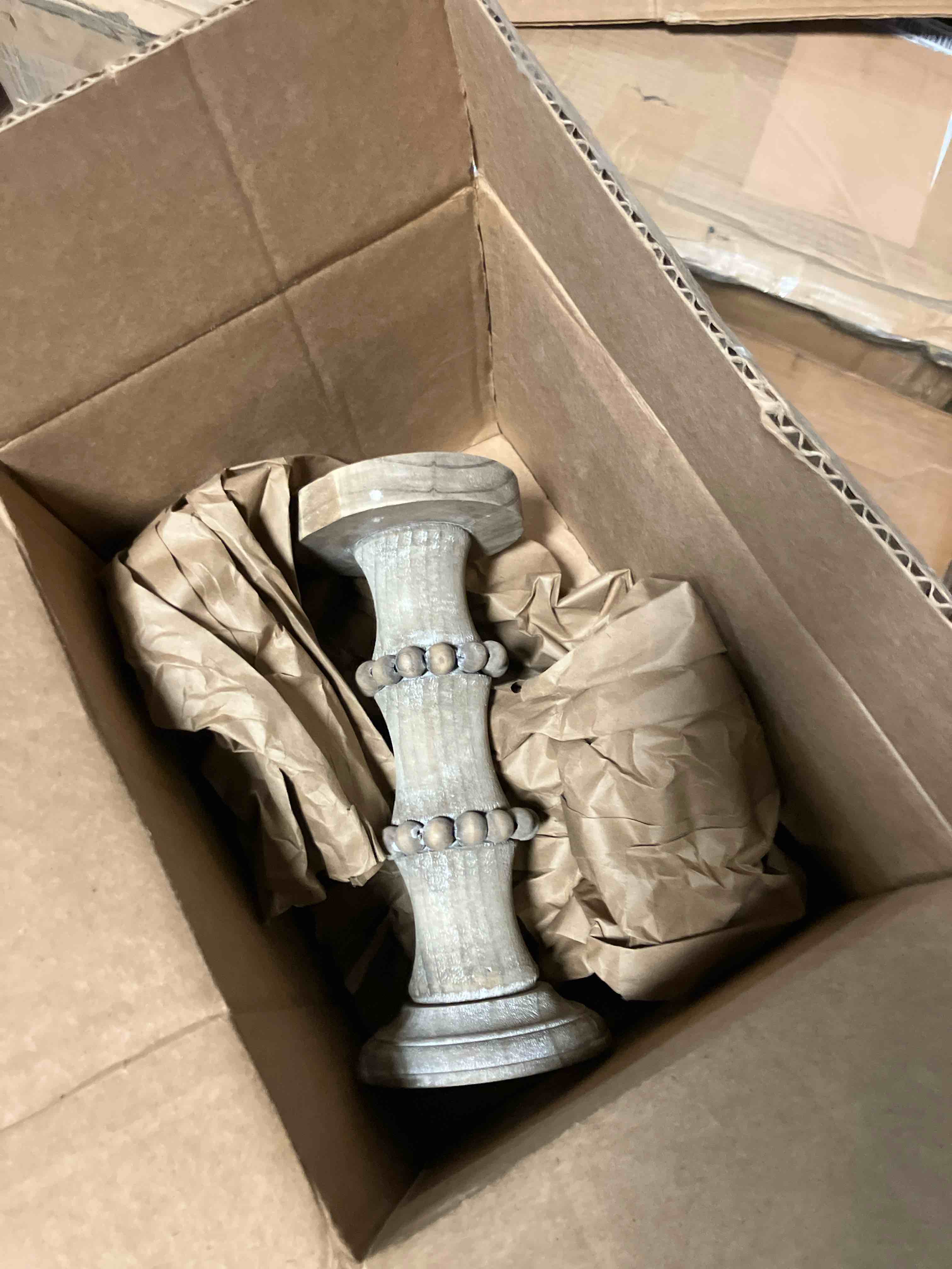 Condition photo showing New/Like New for Wood Pillar Candle Holder – Holder for Pillar Candles, Living Room, Console or Entryway Table, Antique Style Beaded Design with Vintage Candle Holder Home Decor Charm – 11", Ivory & Tan