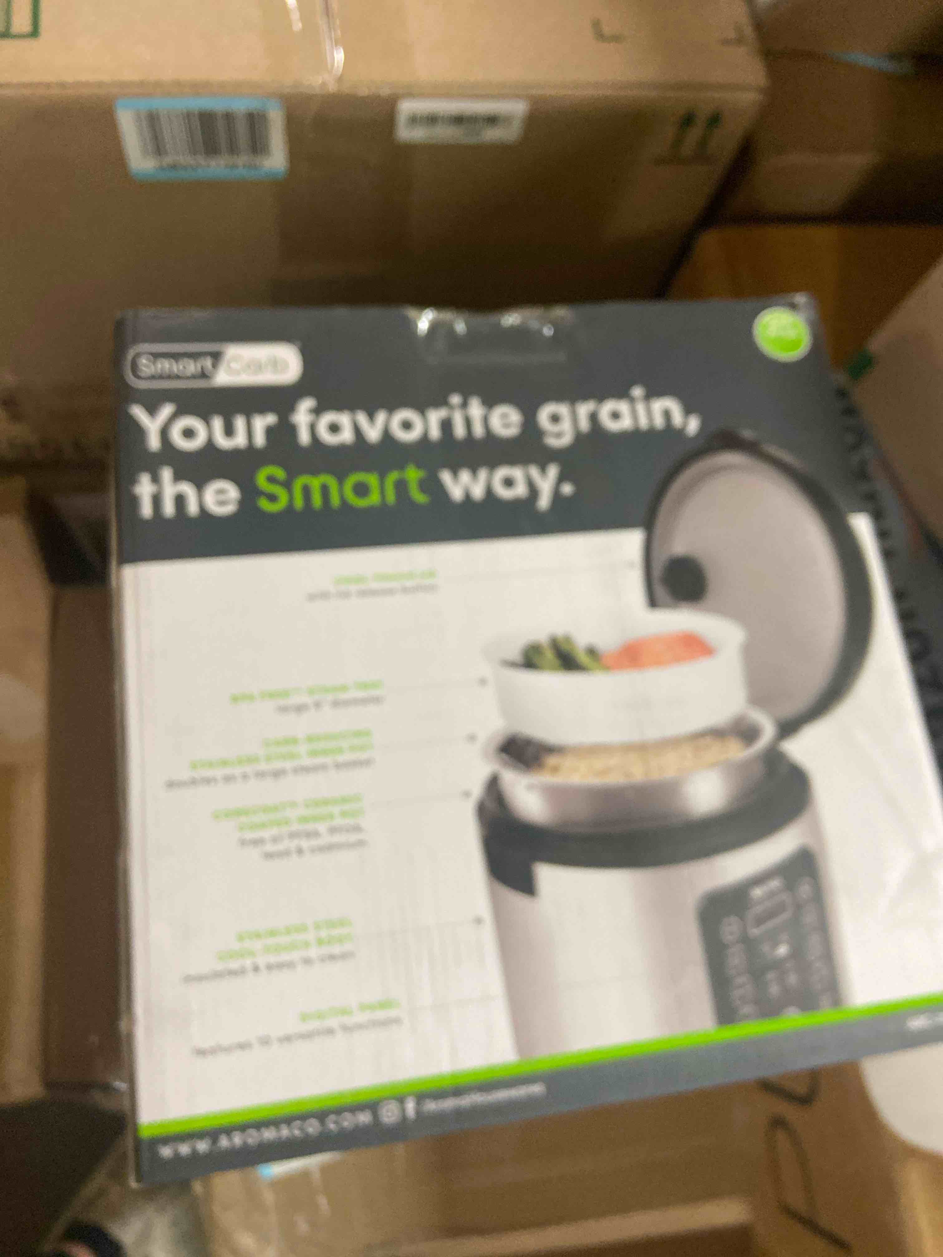 Condition photo showing New/Like New for Aroma Housewares ARC-1120SBL SmartCarb Cool-Touch Stainless Steel Rice Multicooker Food Steamer, Slow Cooker with Non-Stick Inner Pot and Steam Tray, 20-Cup(cooked)/ 5Qt, Black