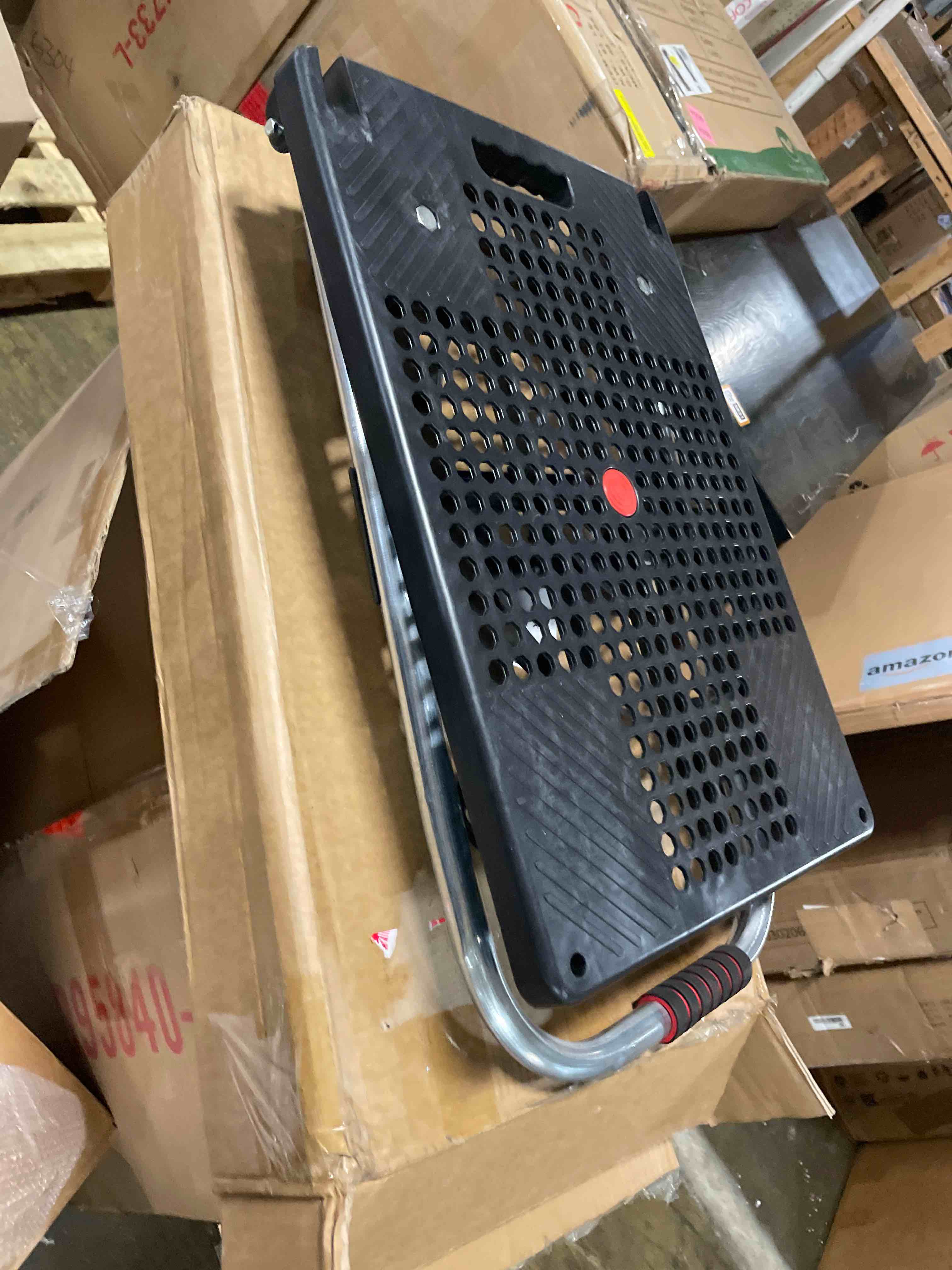 Condition photo showing New/Like New for Push Cart Dolly - Lightweight Foldable Flatbed Platform Cart with 360 - Degree Rotating Wheels for Moving in Food Truck and Trailer, 165 lbs Load Capacity, Black Black 165 lbs