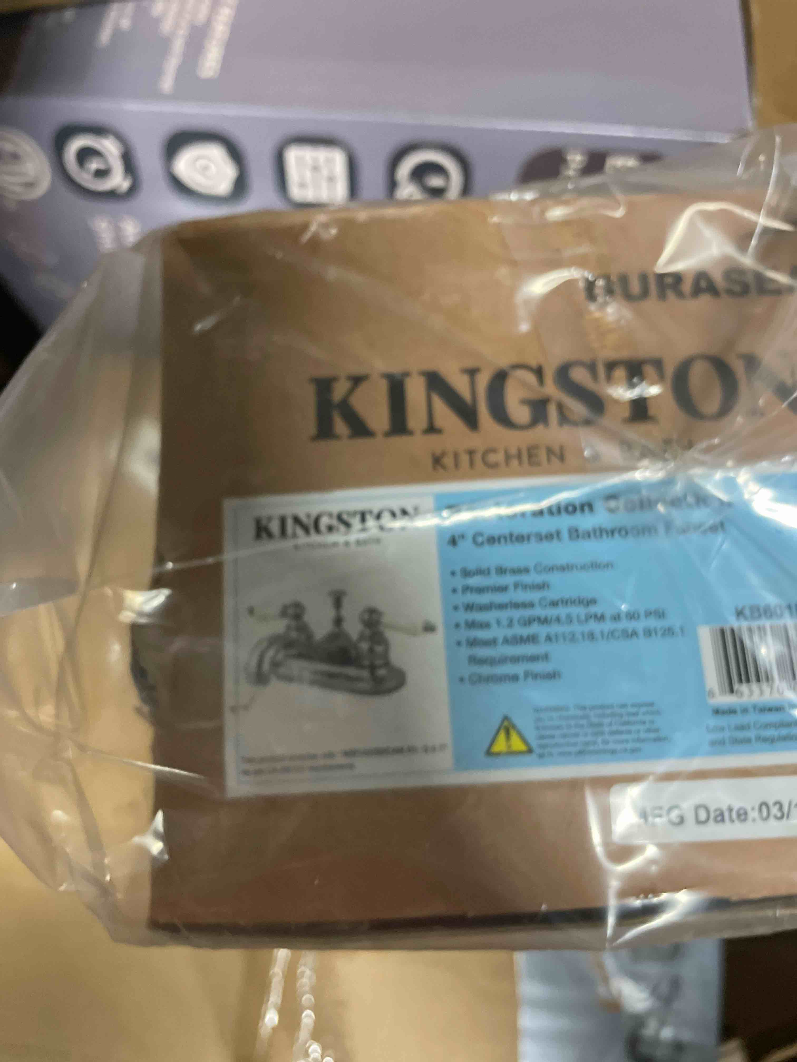 Condition photo showing New/Like New for Kingston Brass KB601PL Restoration 4 in. Centerset Bathroom Faucet Polished Chrome