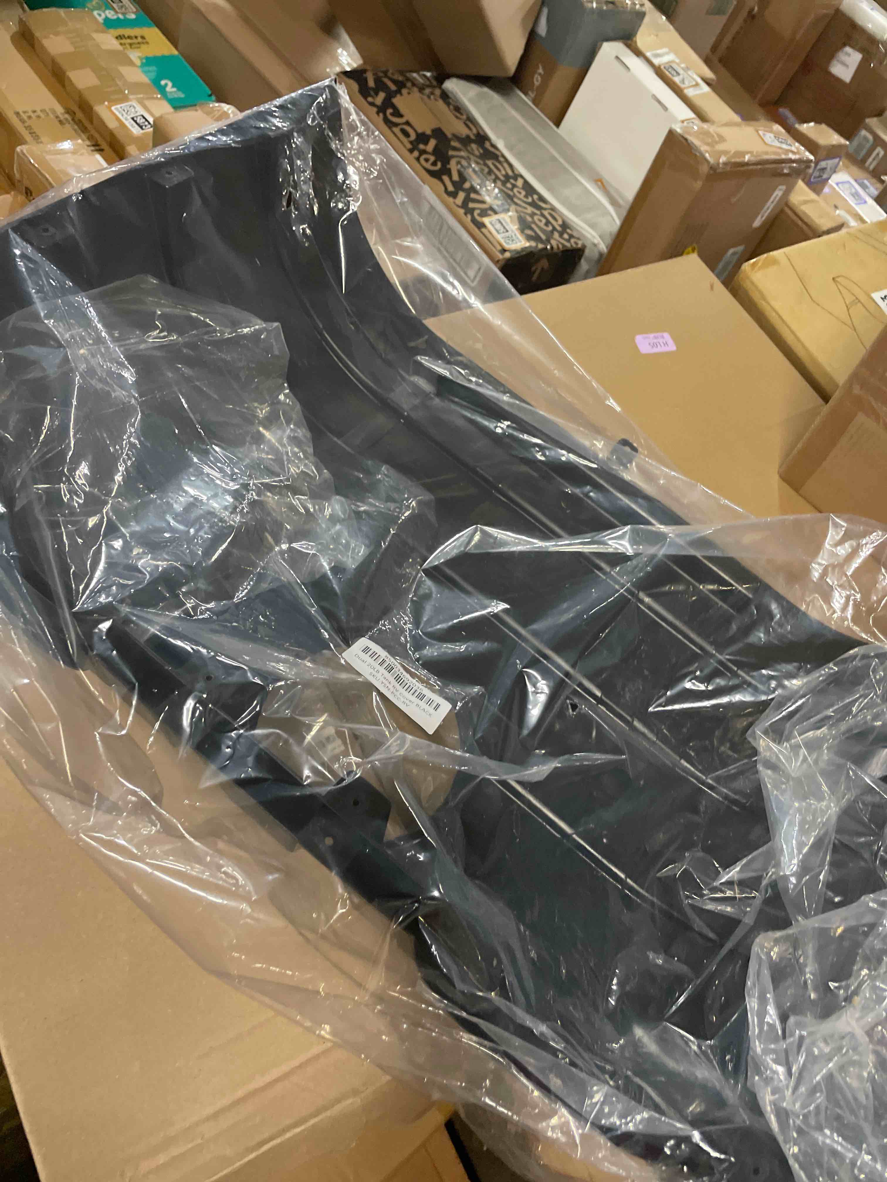 Condition photo showing As Is for Flame King Dual 20LB LP Propane Tank Light Plastic Heavy Duty Cover for RV, Travel Trailer, Camper - Black Black Propane Tank Cover