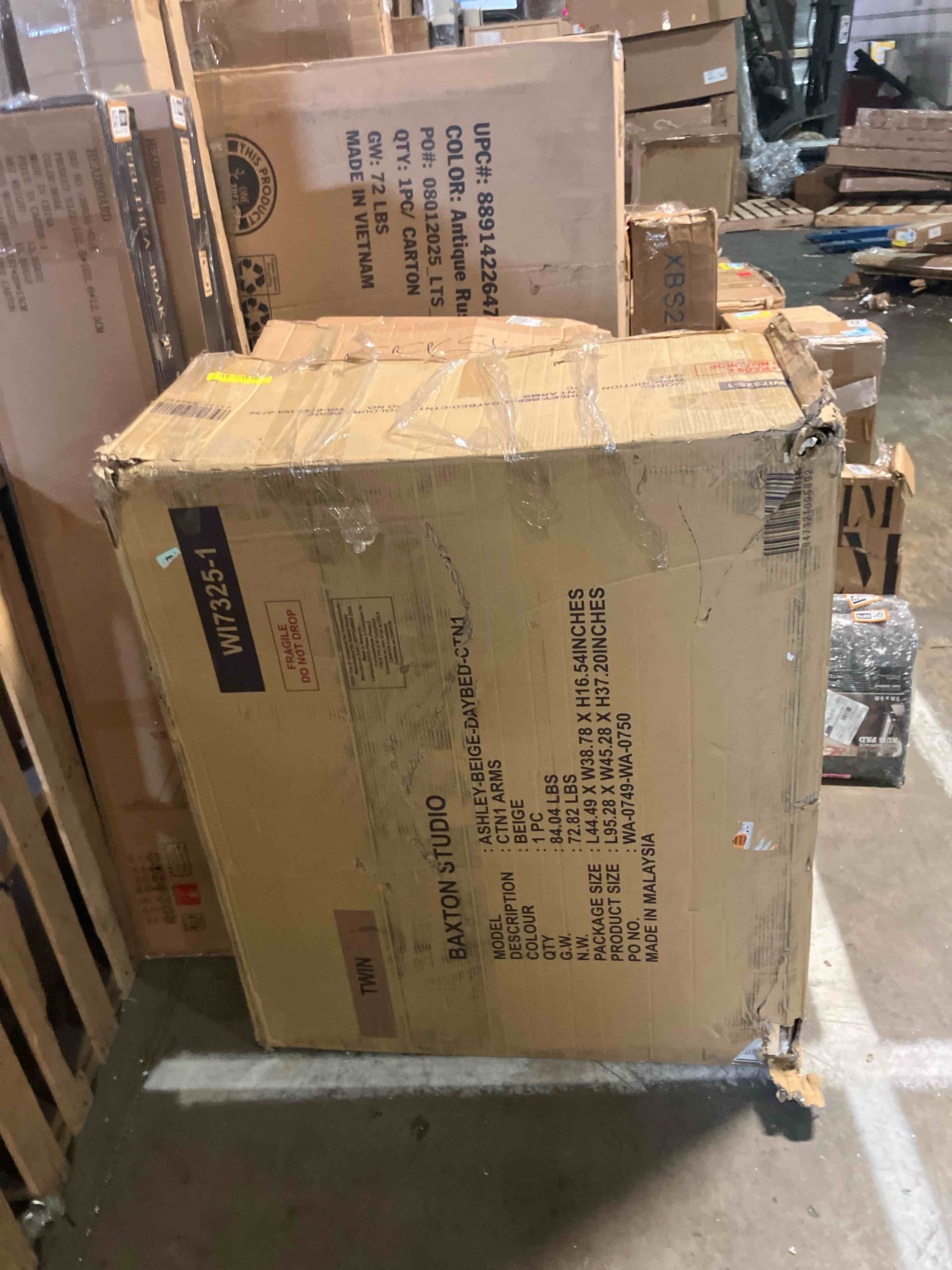 Condition photo showing As Is for baxton studio ally modern and contemporary beige fabric upholstered twin size sofa daybed with roll-out trundle guest bed (arms to bed only)