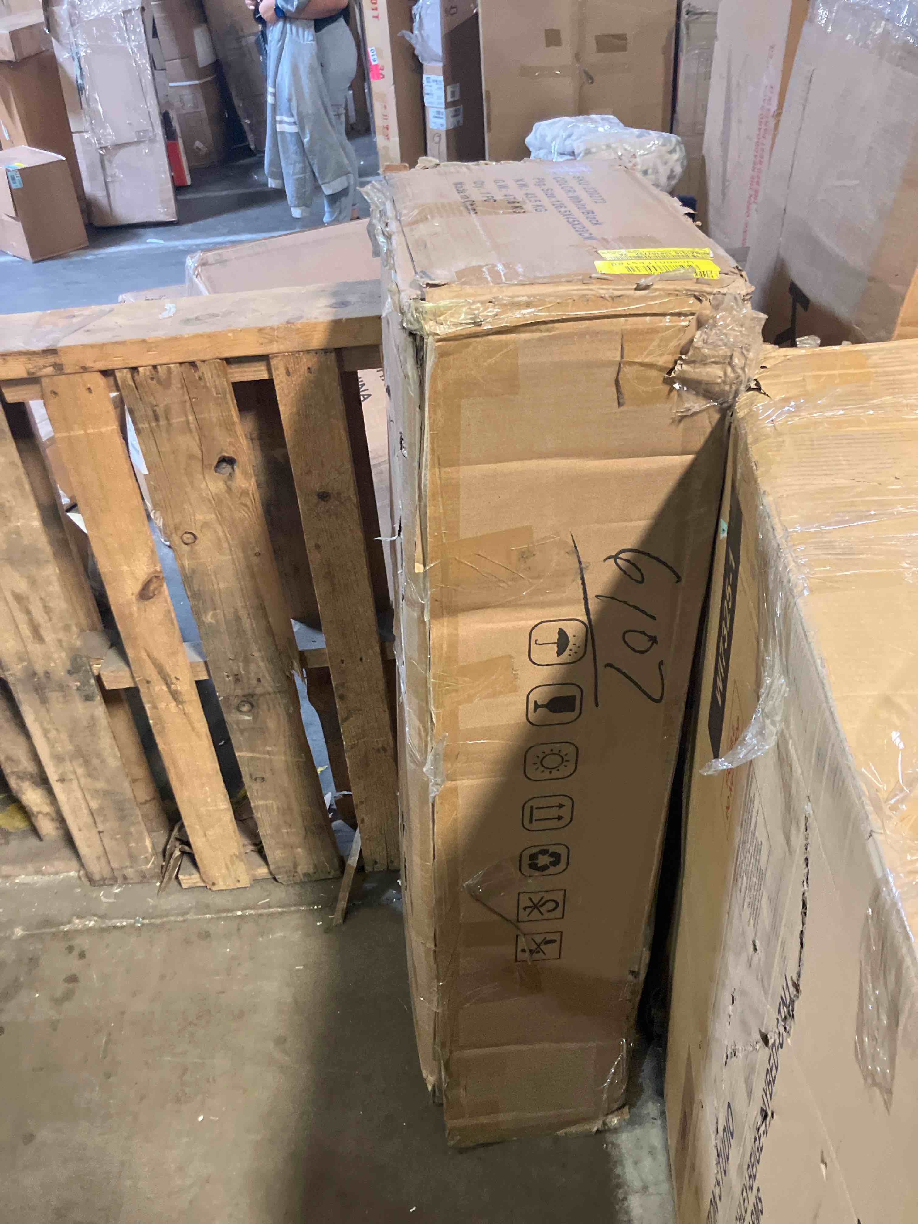 Condition photo showing New/Like New for 72" Fireplace with Mantel, Fireplace TV Stand for TVs Up to 80 Inches, White Entertainment Center with Silver Carvings ? 23" Electric Fire Place Insert Heater for Living Room