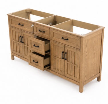Condition photo showing New/Like New for allen + roth cantrell 72-in clear oak double sink bathroom vanity cabinet - no top, cabinet only