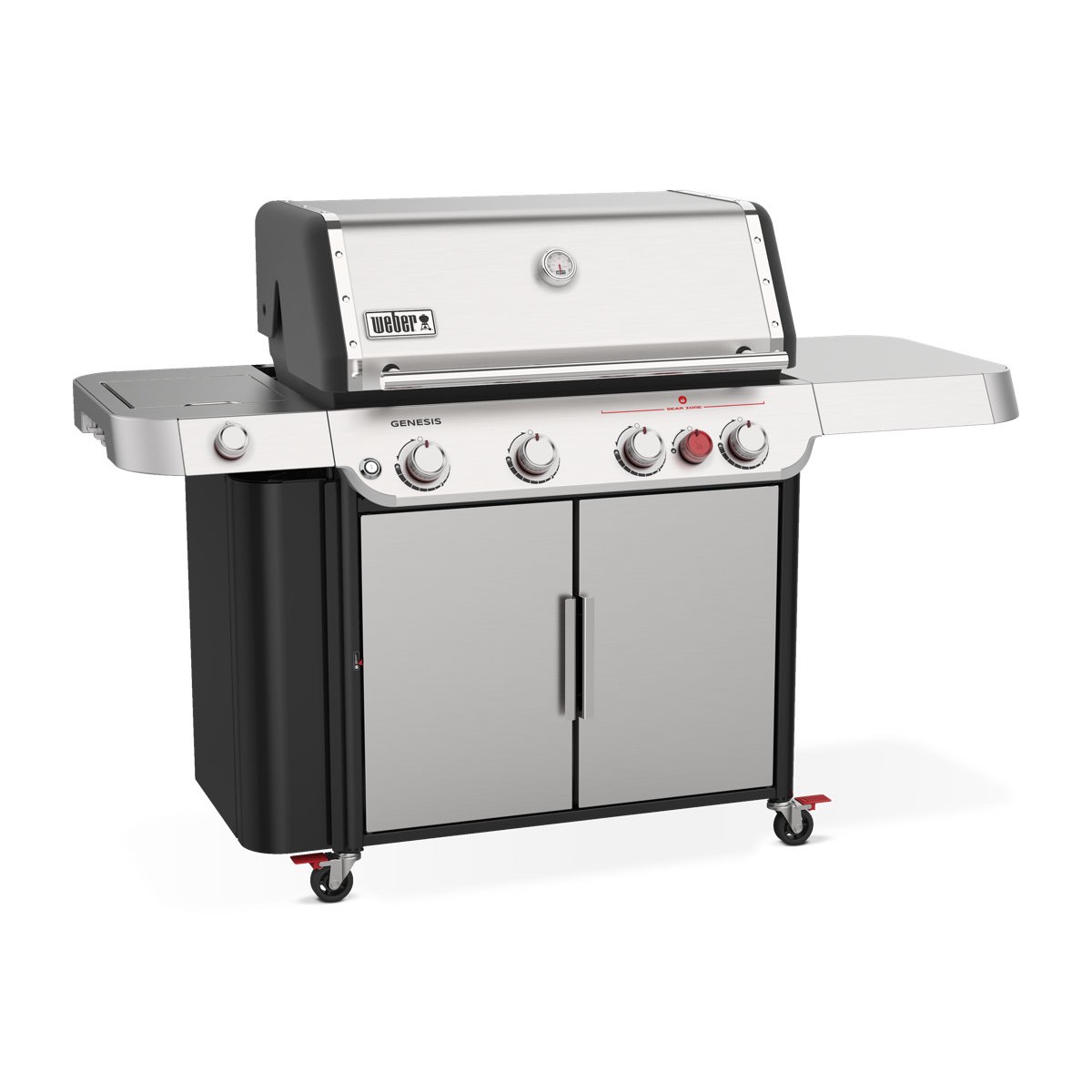 genesis s-435 4-burner propane gas grill in stainless steel with side burner 48.5 h x 68.5 w x 27 d