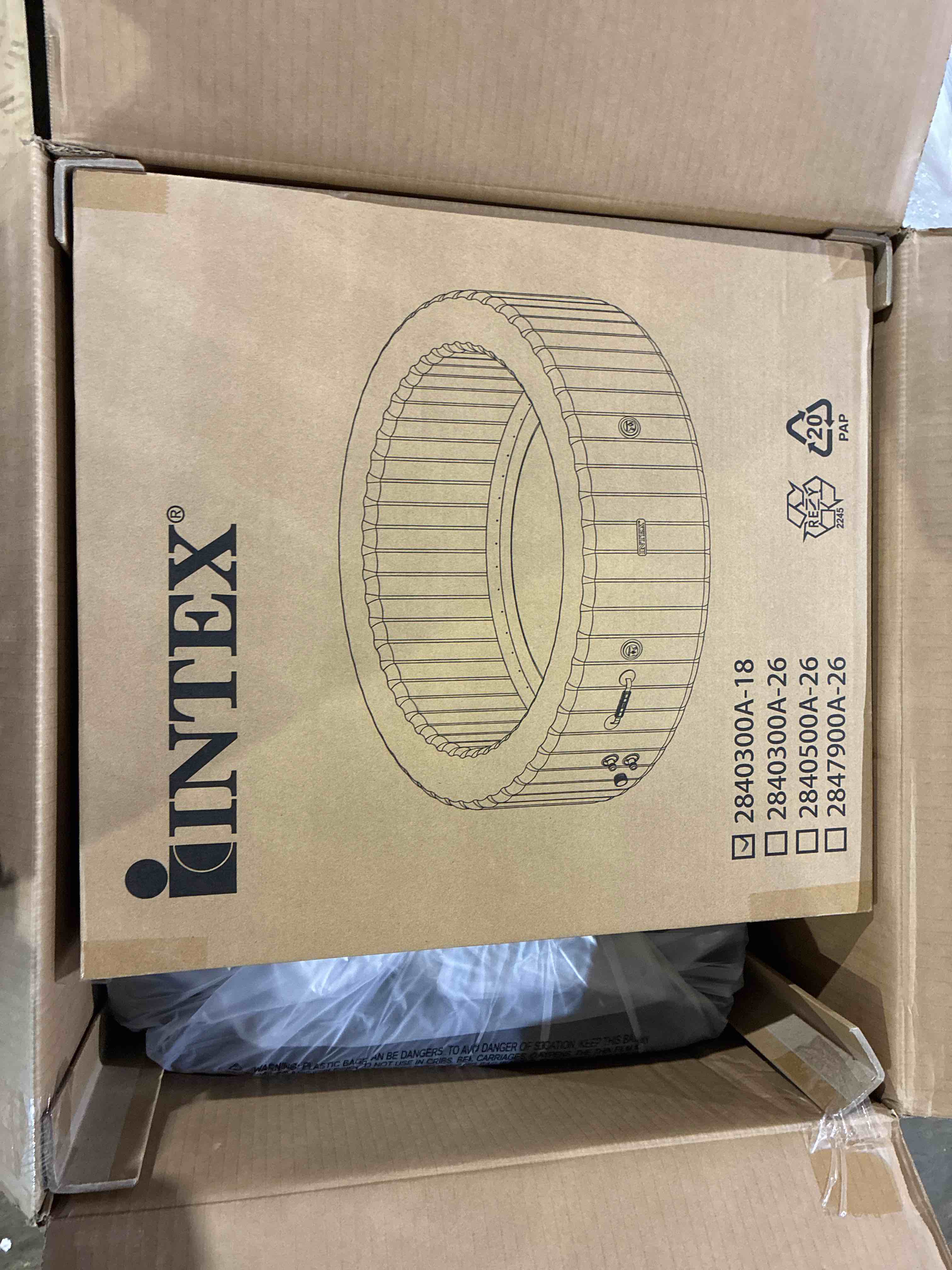 Condition photo showing New/Like New for intex 28425eh purespa bubble massage spa set outdoor inflatable portable hot tub, includes energy efficient spa cover, saltwater system ready, 4 person, 77in x 28in