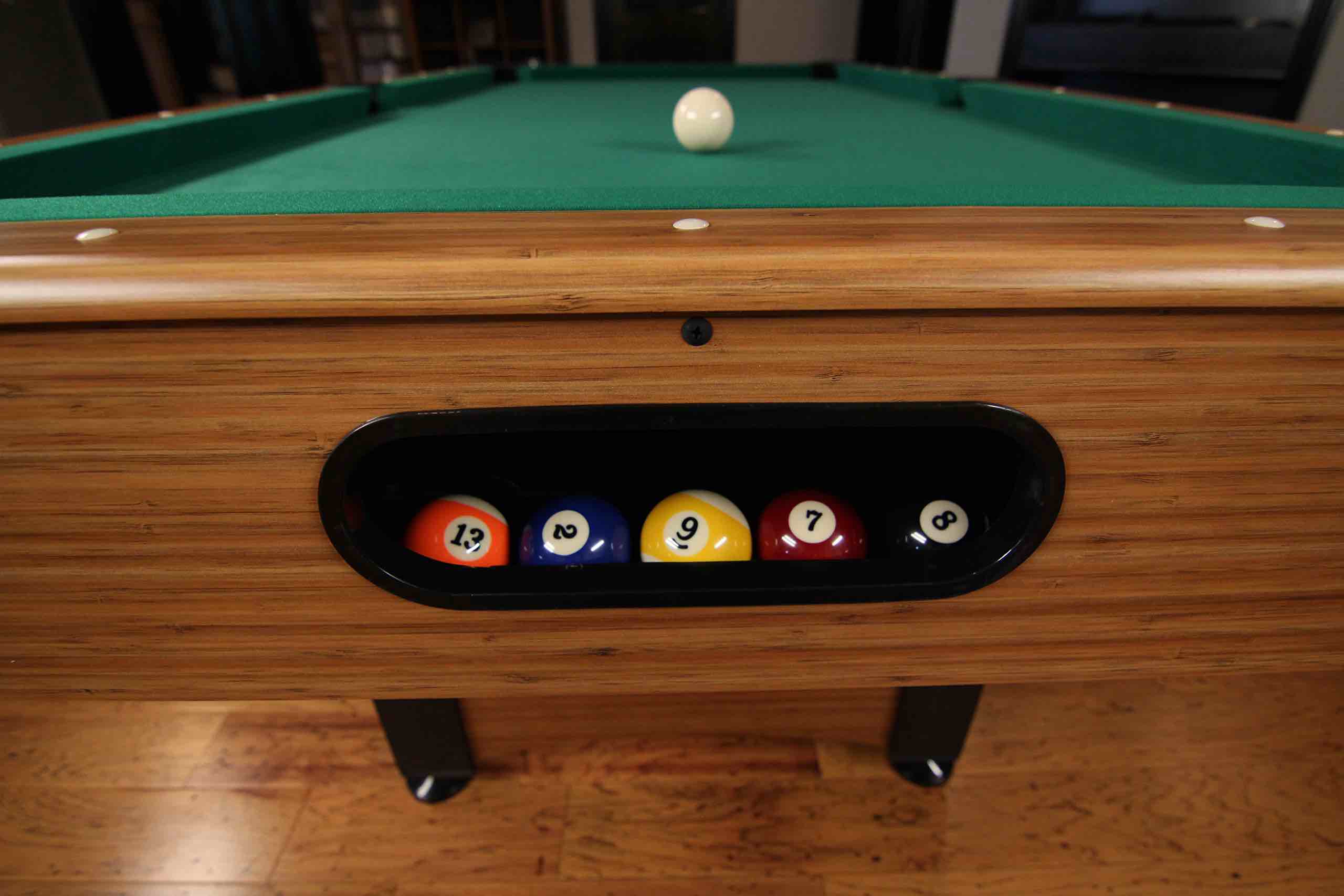 Condition photo showing New/Like New for mizerak p1253w dynasty space saver 6 1/2' billiard / pool table with accessories