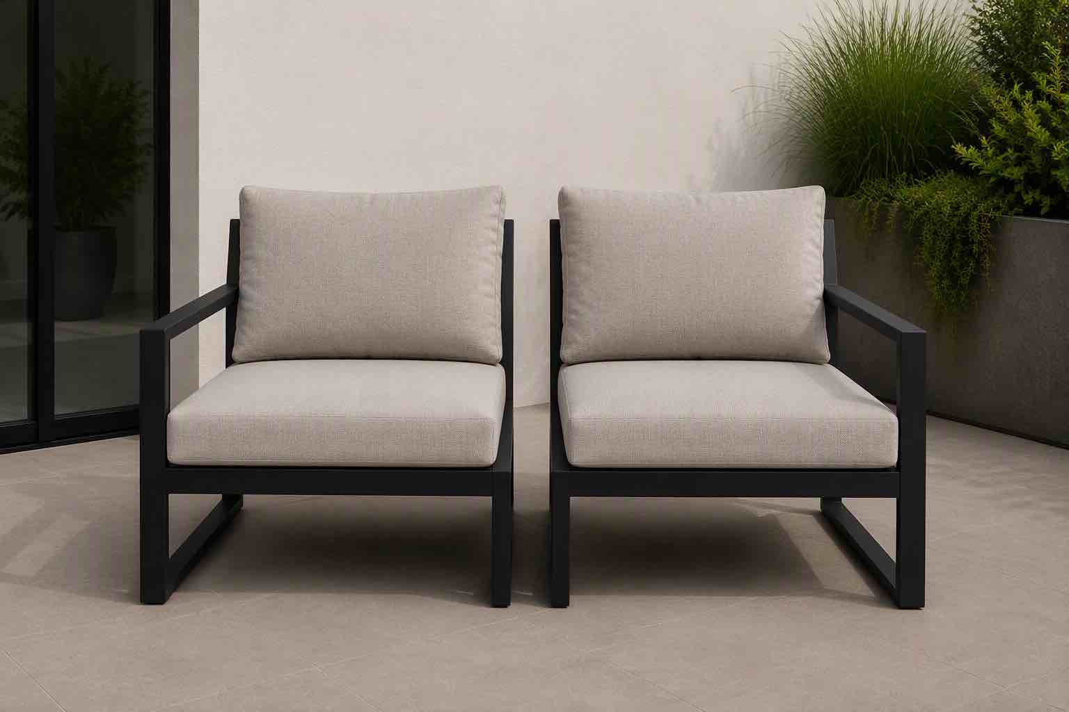 Condition photo showing New/Like New for polywood® edge modular 2 seat sofa with iron frame. cushions sold separately. 