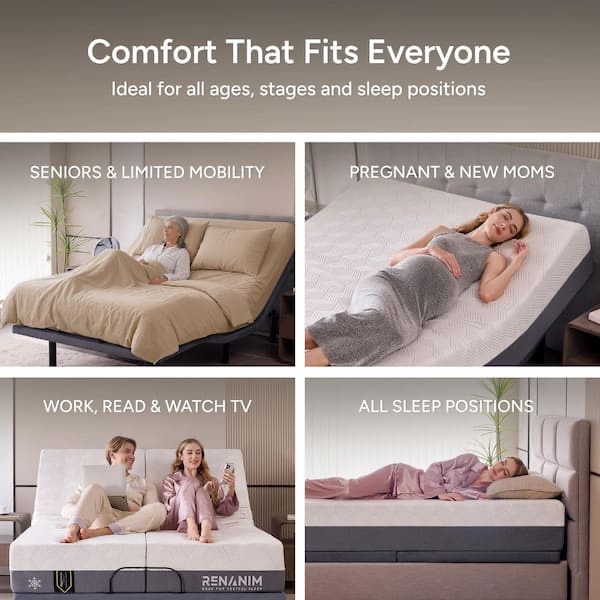 Condition photo showing New/Like New for gray king adjustable bed frame, massage, wireless remote/app, usb ports, under-bed light, head/foot incline